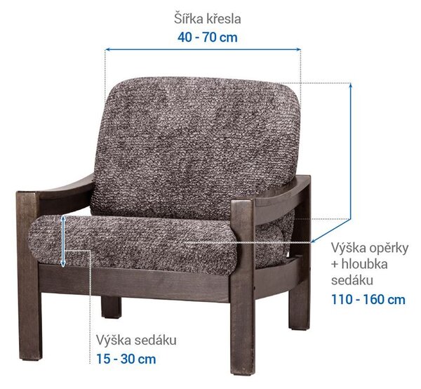 Huse bielastice MARMO maro fotoliu cu manere de lemn (l. 40 - 70 cm)
