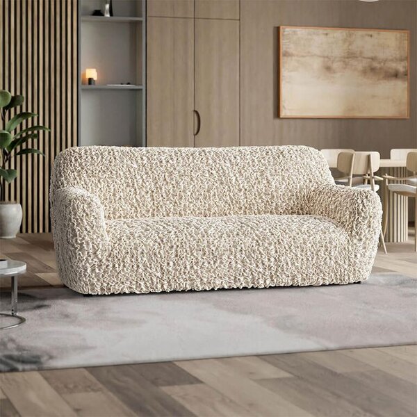 Huse bielastice VELVET bej fotoliu triplu (l. 170 - 220 cm)