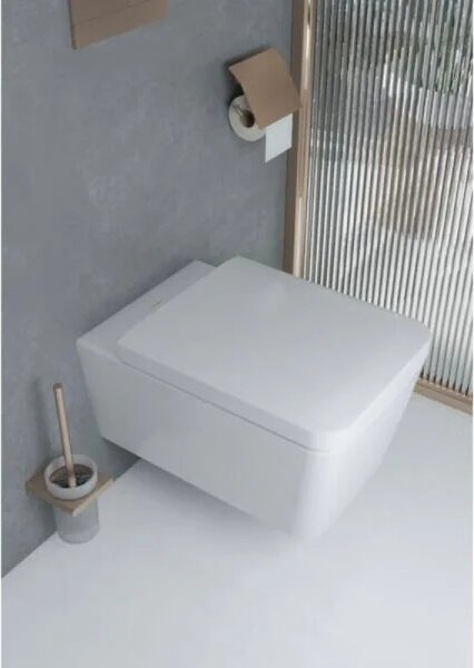 Set vas WC suspendat cu capac Hansgrohe, EluPura Q, cu spălare AquaFall Flush, 54x36 cm, alb