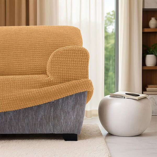 Huse super elastice RUBINIA aurii fotoliu dublu (l. 140 - 180 cm)