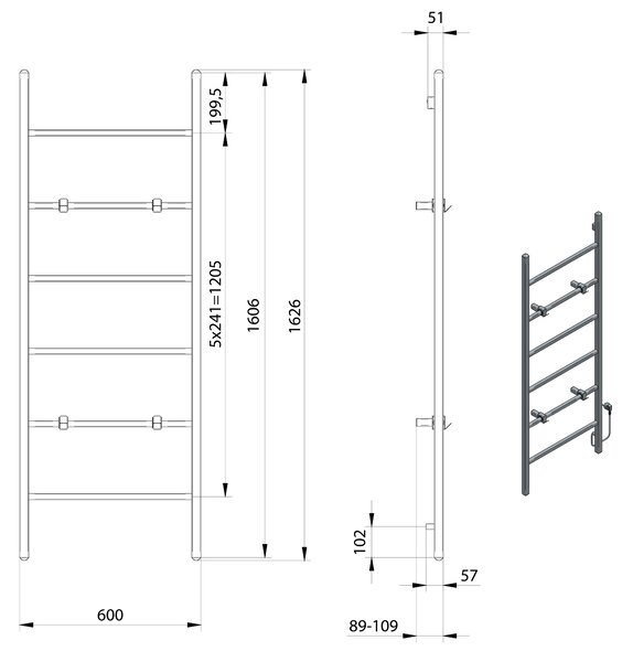 Sapho Sapho, uscator de prosoape electric BARBO, patrat, 600x1600mm, 160 W, mat negru, BB906