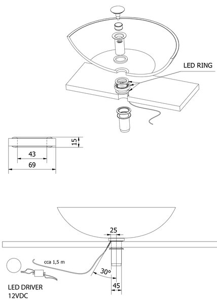 Sapho Sapho, iluminare LEDRING sub chiuveta de sticla 12V, 1.2W, 5000-5500K, WP94051LED