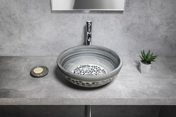 Sapho Sapho, chiuveta blat ceramica PRIORI Ø 41 cm, albastru cu model, PI036