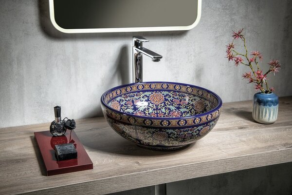 Sapho Sapho, chiuveta ceramica PRIORI, diametru 41 cm, 15 cm, violet cu ornamente, PI022