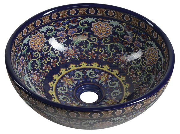 Sapho Sapho, chiuveta ceramica PRIORI, diametru 41 cm, 15 cm, violet cu ornamente, PI022