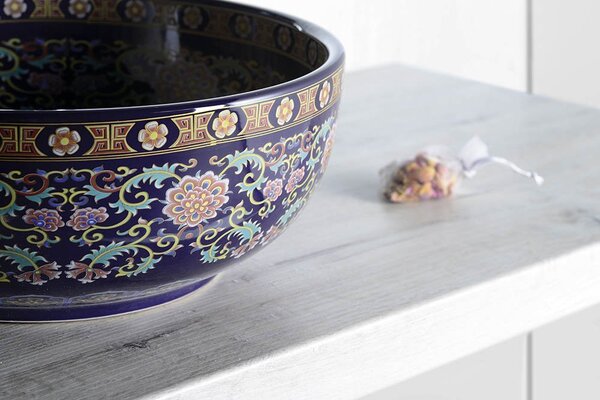 Sapho Sapho, chiuveta ceramica PRIORI, diametru 41 cm, 15 cm, violet cu ornamente, PI022
