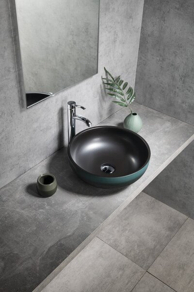 Sapho Sapho, chiuveta ceramica blat PRIORI Ø 41cm, negru/verde, PI039