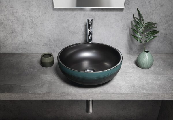 Sapho Sapho, chiuveta ceramica blat PRIORI Ø 41cm, negru/verde, PI039
