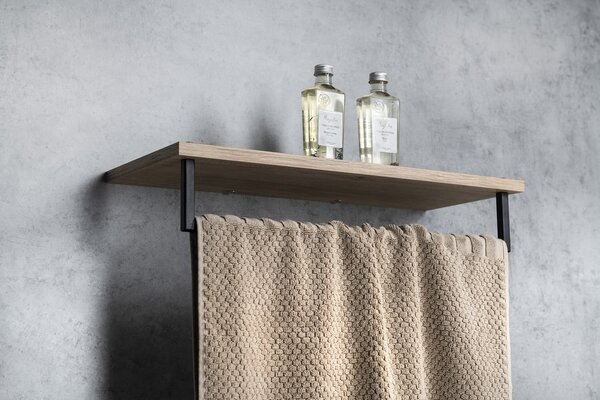 Sapho Sapho, raft pentru prosoape SKA cu bară 600x250mm, stejar/mat negru, SKA385B