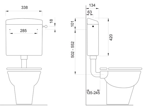 CREAVIT CREAVIT, vas combinat WC cu rezervor, inclusiv kit de spălare, deșeuri spate, alb, TP3306