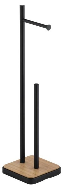 Erga Saga, suport hartie igienica cu tava 18x18x68 cm, negru mat-maro, ERG-YKA-P.SAGA