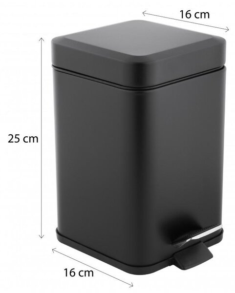 Erga Muti, coș de gunoi pătrat 3l pentru picioare, închidere Soft-Close, negru mat, ERG-YKA-CH.MUTI-SC-BLK