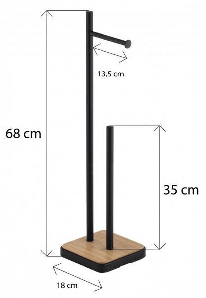 Erga Saga, suport hartie igienica cu tava 18x18x68 cm, negru mat-maro, ERG-YKA-P.SAGA