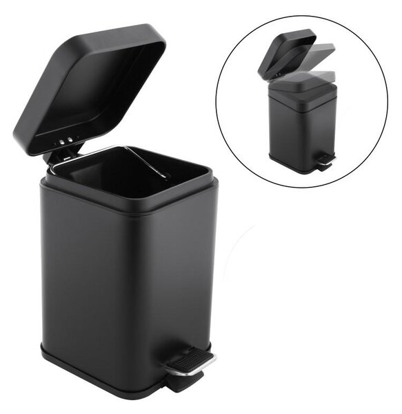 Erga Muti, coș de gunoi pătrat 3l pentru picioare, închidere Soft-Close, negru mat, ERG-YKA-CH.MUTI-SC-BLK