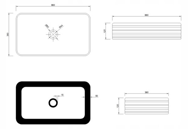 Invena Akte, chiuveta blat 66x38x12 cm, alb, INV-CE-54-P01-C