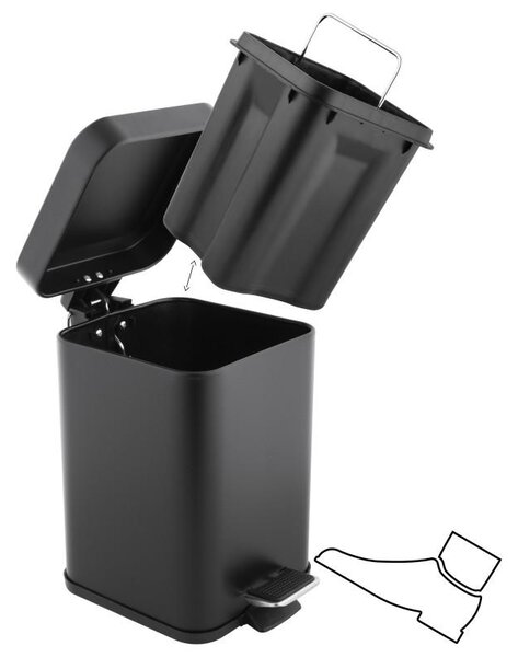 Erga Muti, coș de gunoi pătrat 3l pentru picioare, închidere Soft-Close, negru mat, ERG-YKA-CH.MUTI-SC-BLK