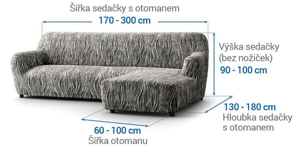 Huse bielastice UNIVERSO NOU dungi alb-negru canapea cu otoman dreapta (l. 170 - 300 cm)