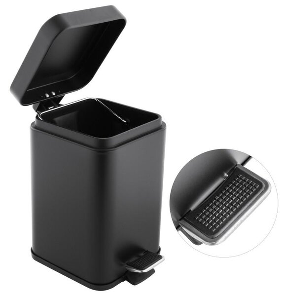 Erga Muti, coș de gunoi pătrat 3l pentru picioare, închidere Soft-Close, negru mat, ERG-YKA-CH.MUTI-SC-BLK