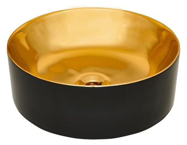 Invena Kos, chiuveta ceramica blat 415x415x135 mm, auriu lucios-negru mat, INV-CE-38-027-C