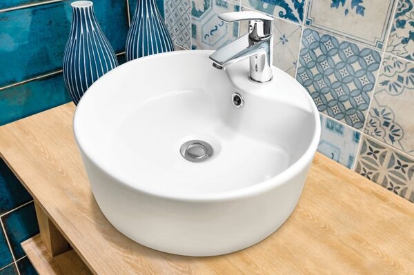 Invena Granada, chiuveta rotunda pe blat 470x470x155 mm, alb, INV-CE-45-001-W