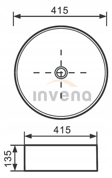 Invena Kos, chiuveta ceramica blat 415x415x135 mm, auriu lucios-negru mat, INV-CE-38-027-C