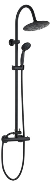 Invena Grace, baterie termostatica cu coloana de dus si dus cu efect de ploaie, negru mat, INV-AU-15-D04-C