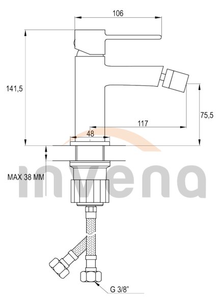 Invena Glamour, baterie pentru bideu de sine statator, auriu lucios, INV-BB-02-009-V
