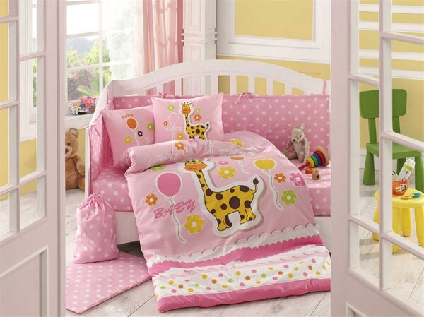 Lenjerie patut bebelusi bumbac 100% poplin, Hobby Home, Puffy Pink