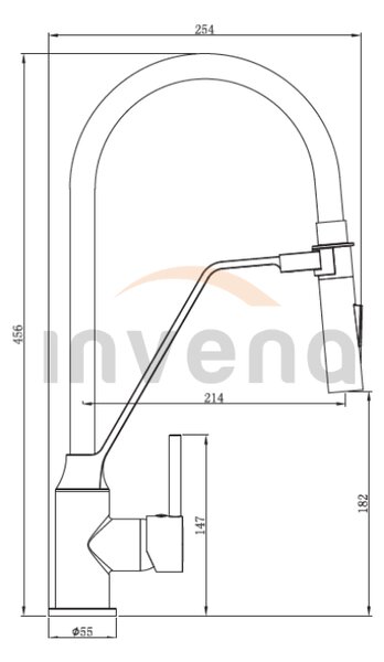 Invena Terra, baterie de bucătărie cu braț elastic, negru-crom, INV-BZ-54-L04-D