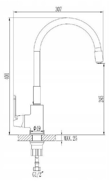 Invena Tesalia, chiuveta granit 1 camera cu scurgere 760x440x160 mm si baterie de bucatarie Joga Plus cu brat flexibil + sifon automat cromat, INV-AZ-01-043-SET