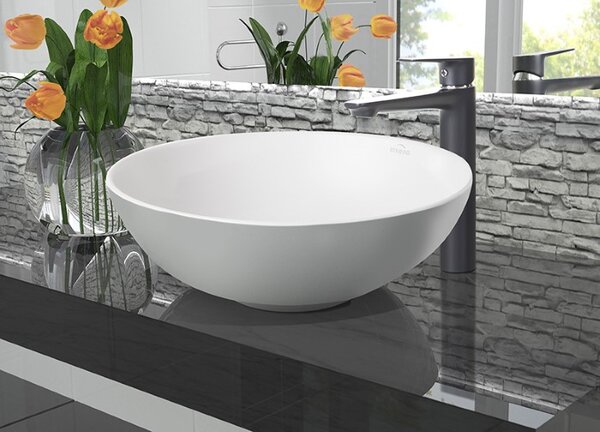 Invena Tinos, chiuveta blat ceramica 39,5x39,5x13,5 cm, alb mat, INV-CE-43-001-C