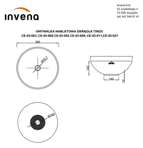 Invena Tinos, chiuveta blat ceramica 39,5x39,5x13,5 cm, auriu lucios-negru lucios, INV-CE-43-027-C