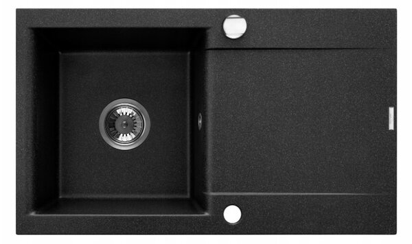 Invena Tesalia, chiuveta granit 1 camera cu scurgere 760x440x160 mm si baterie de bucatarie Joga Plus cu brat flexibil + sifon automat cromat, INV-AZ-01-043-SET
