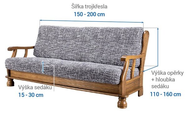 Huse cu două elastice GRAFITI NOU antracit 3fotoliu cu manere de lemn (l. 150 - 200 cm)