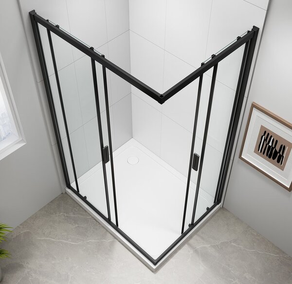Polysan Polysan, paravan de duș dreptunghiular EASY BLACK 900x800mm, sticlă transparentă, EL5315B