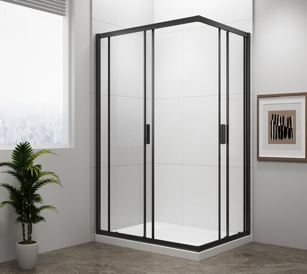 Polysan Polysan, paravan de duș dreptunghiular EASY BLACK 900x800mm, sticlă transparentă, EL5315B