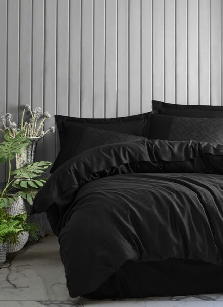 Lenjerie de pat jacquard satin de lux, Cotton Box, Dama Black (negru)