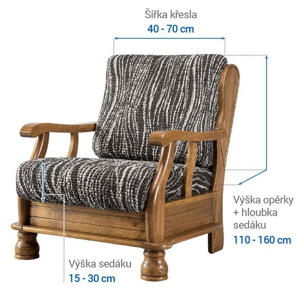 Huse bielastice UNIVERSO NOU dungi alb-negru fotoliu cu manere de lemn (l. 40 - 70 cm)