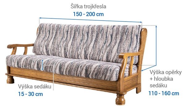 Huse bielastice OCEANO NOU gri-albăstrui 3fotoliu cu manere de lemn (l. 150 - 200 cm)