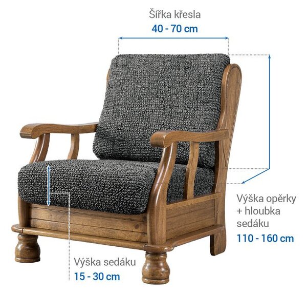 Huse bielastice VITTORIA gri fotoliu cu manere de lemn (l. 40 - 70 cm)
