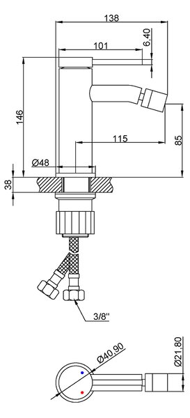 Invena Kalitea, baterie bideu h-146, crom, INV-BB-72-001-V