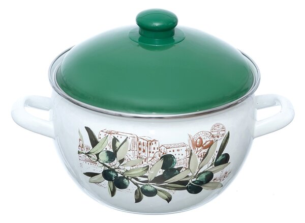 Set 3 oale emailate cu capac Arian, cantitate 3,8 litri, 4,8 litri, 6,2 litri, Verde