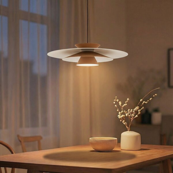 Lucande Lampă suspendată LED Livie, bej, aluminiu, Ø 50 cm, reglabil, Bej, Camera de zi / sufragerie, Aluminiu, Modern