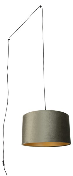 Lampă suspendată neagră cu ștecher și abajur verde cu interior auriu 35cm - Cavalux