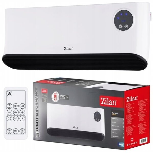 Aeroterma de perete Zilan ZLN5626 Alba, putere 2200W, ecran LED, detector de ferestre deschise