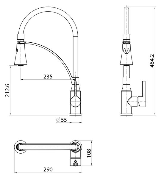Sapho Sapho, baterie chiuvetă independentă HEBE cu pulverizator, negru mat, HT430B
