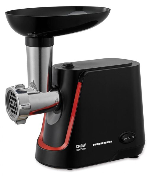 Masina de tocat Heinner MG-1250BK, 1250 W, 1.2 Kg Min, 2 site, reverse, accesorii incluse, Negru
