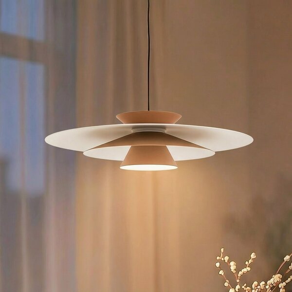 Lucande Lampă suspendată LED Livie, bej, aluminiu, Ø 50 cm, reglabil, Bej, Camera de zi / sufragerie, Aluminiu, Modern