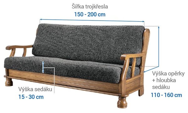 Huse bielastice VITTORIA gri 3fotoliu cu manere de lemn (l. 150 - 200 cm)