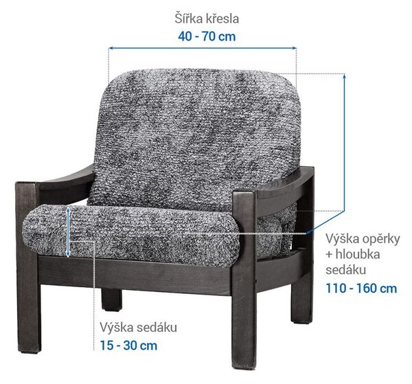 Huse bielastice MARMO gri fotoliu cu manere de lemn (l. 40 - 70 cm)